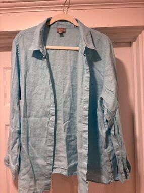 J. JILL Women’s Light Blue Linen Button-down 3/4 Sleeve Shirt (XL)
